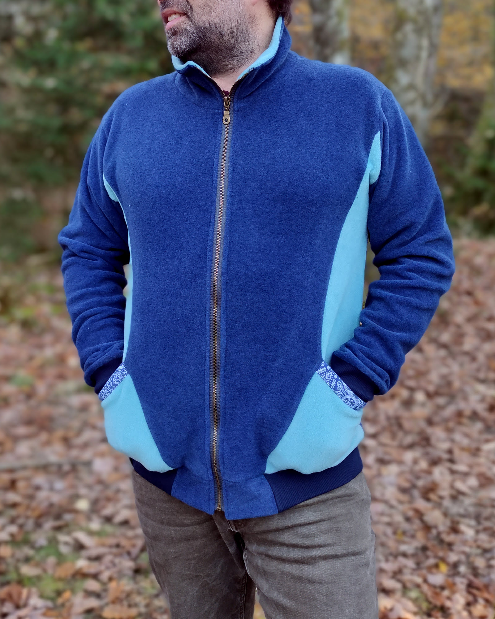 polaire homme fait main en france bleu nuit et sauge