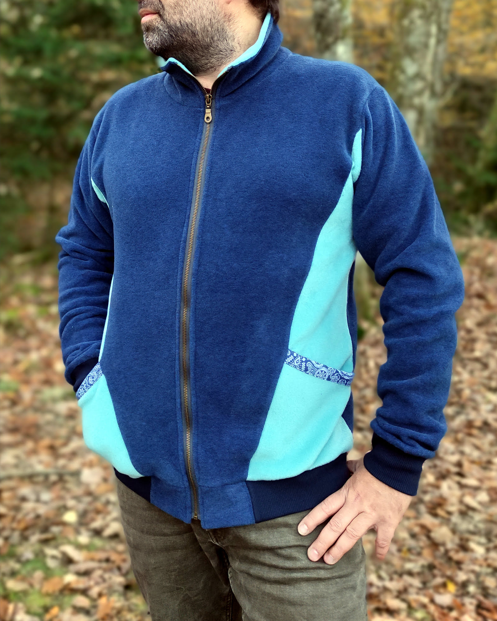 polaire homme fait main en france bleu nuit et sauge