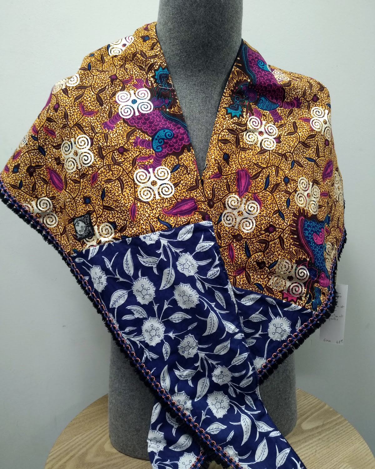 Chèche écharpe triangle coton et viscose, wax, indien, motif ethnique et bohème, création artisanale française